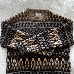 United Colors Of Benetton Brown and Beige Patterned Crewneck Wool Sweater